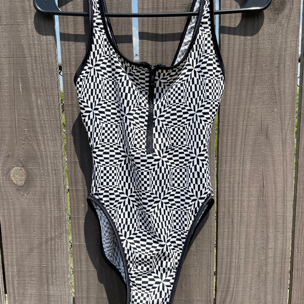 Pacific Connections Black and White checkered print One Piece Swimsuit